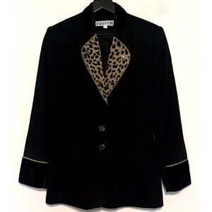 Vintage Equator Wool Blend Structured Blazer Sz 8 Leopard Fran Fine 90s